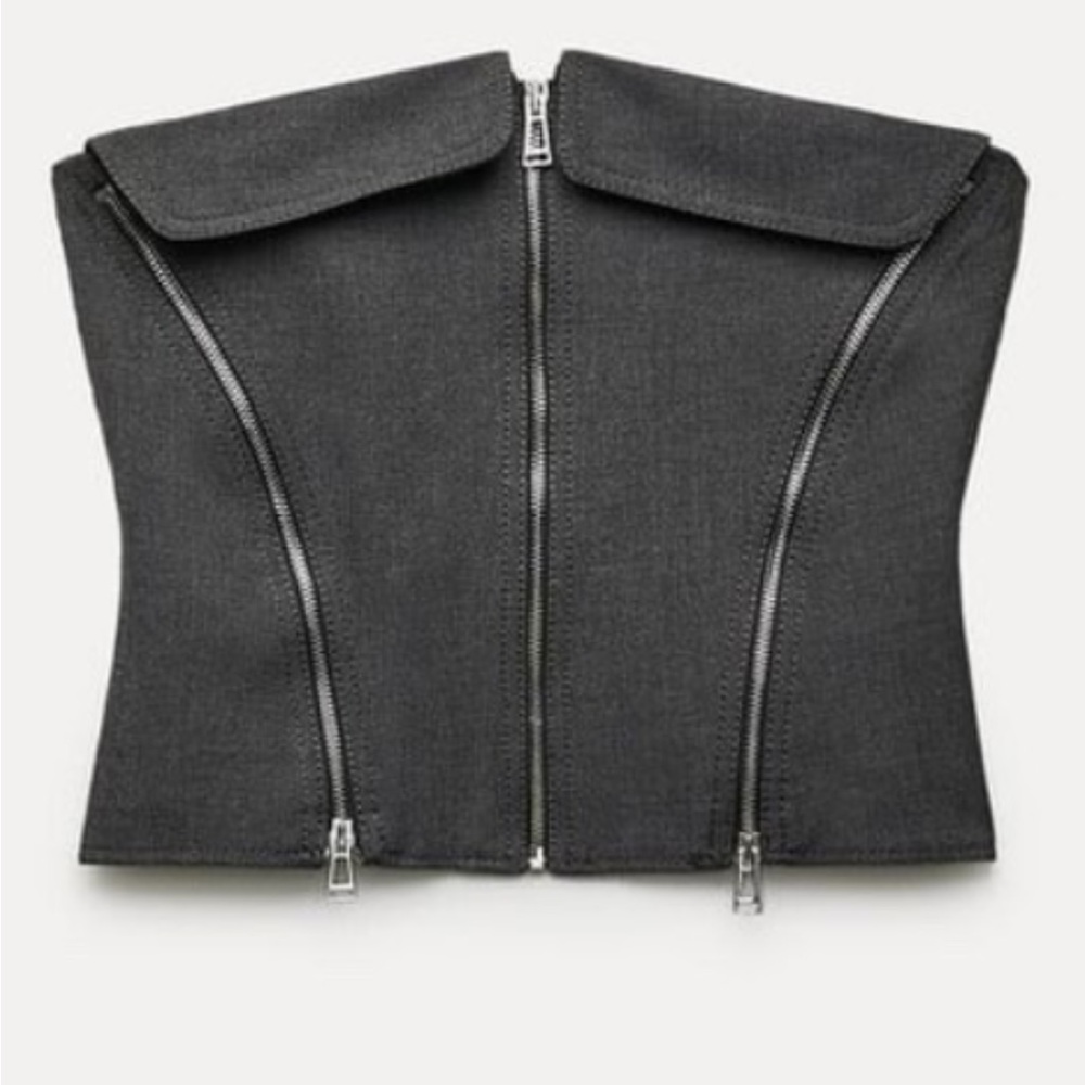 ZARA ZIPPER BUSTIER IN GRAY Zippered Corset Top